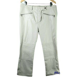 TOPSHOP Womens Size 10 Vegan Faux Leather Moto Pants cream ivory Zippers